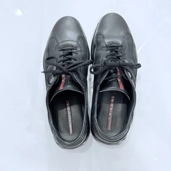 Prada Men's Black Leather Sneakers - Picture 5 of 7